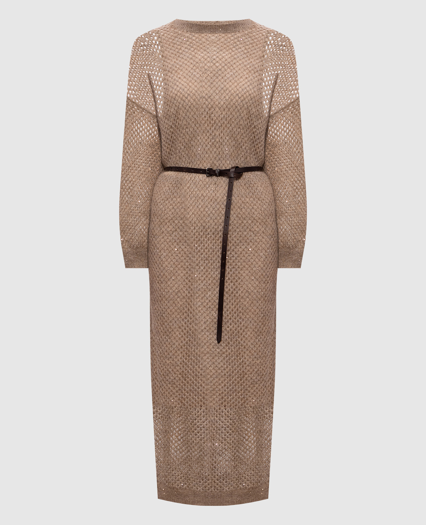 Brown openwork dress with wool Brunello Cucinelli