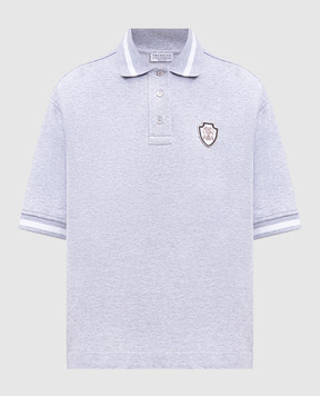 Brunello Cucinelli Polo grigio mélange con stemma del logo MN05NVD315