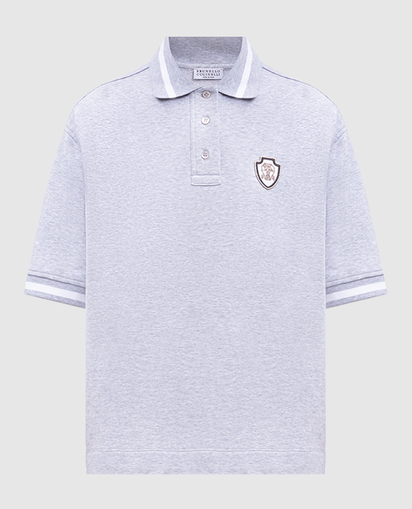 

Grey melange polo with logo emblem Brunello Cucinelli