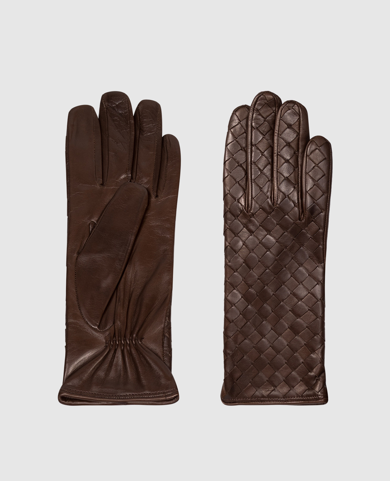 Brown leather gloves with braiding Sermoneta Gloves
