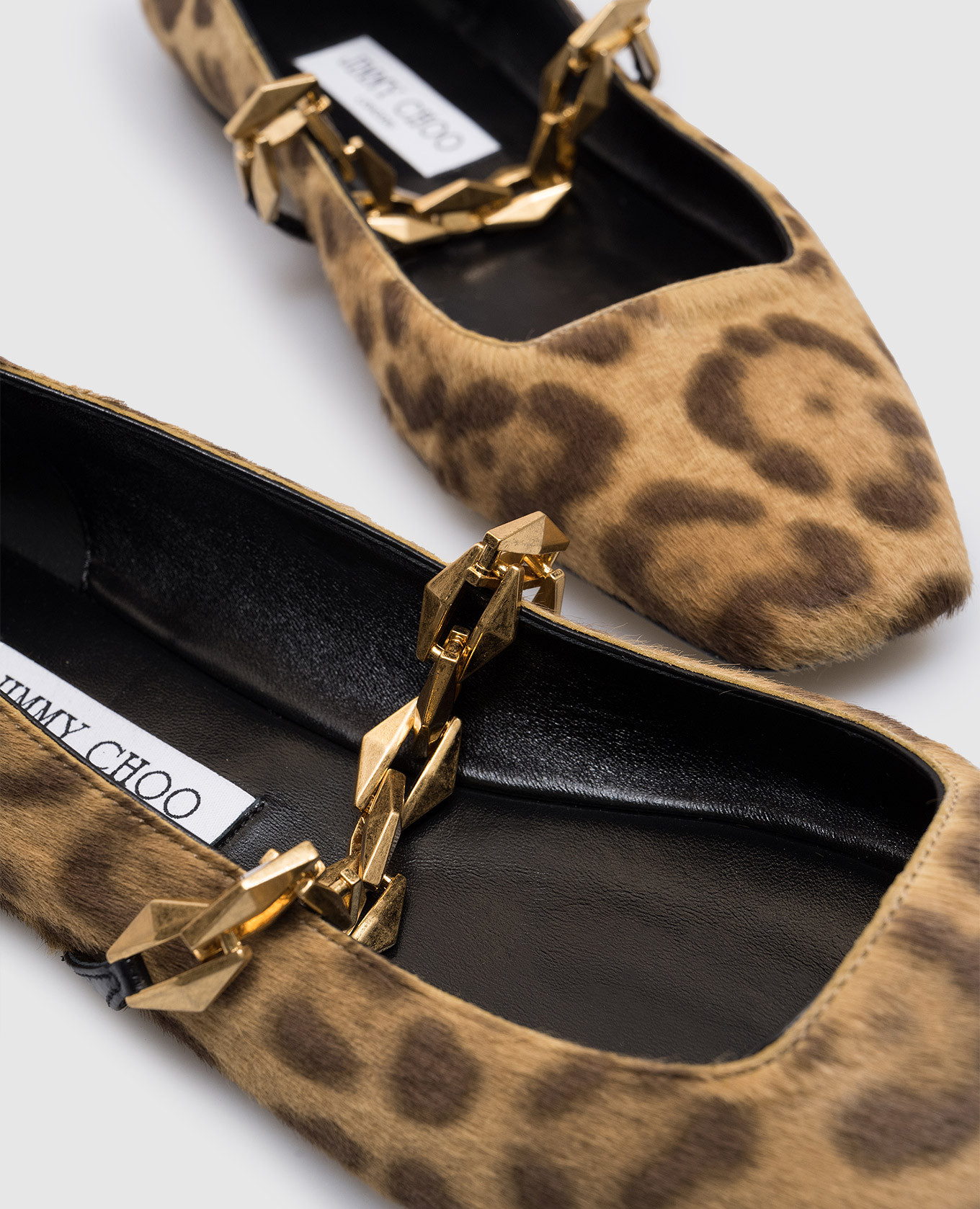 

Diamond Tilda Flat beige leather ballet flats in animalistic print Jimmy Choo