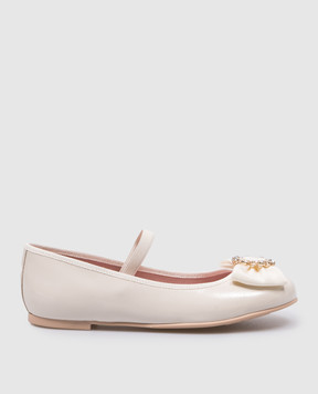 Pretty Ballerinas Hannah children's beige lacquered leather ballet flats with crystals 51255