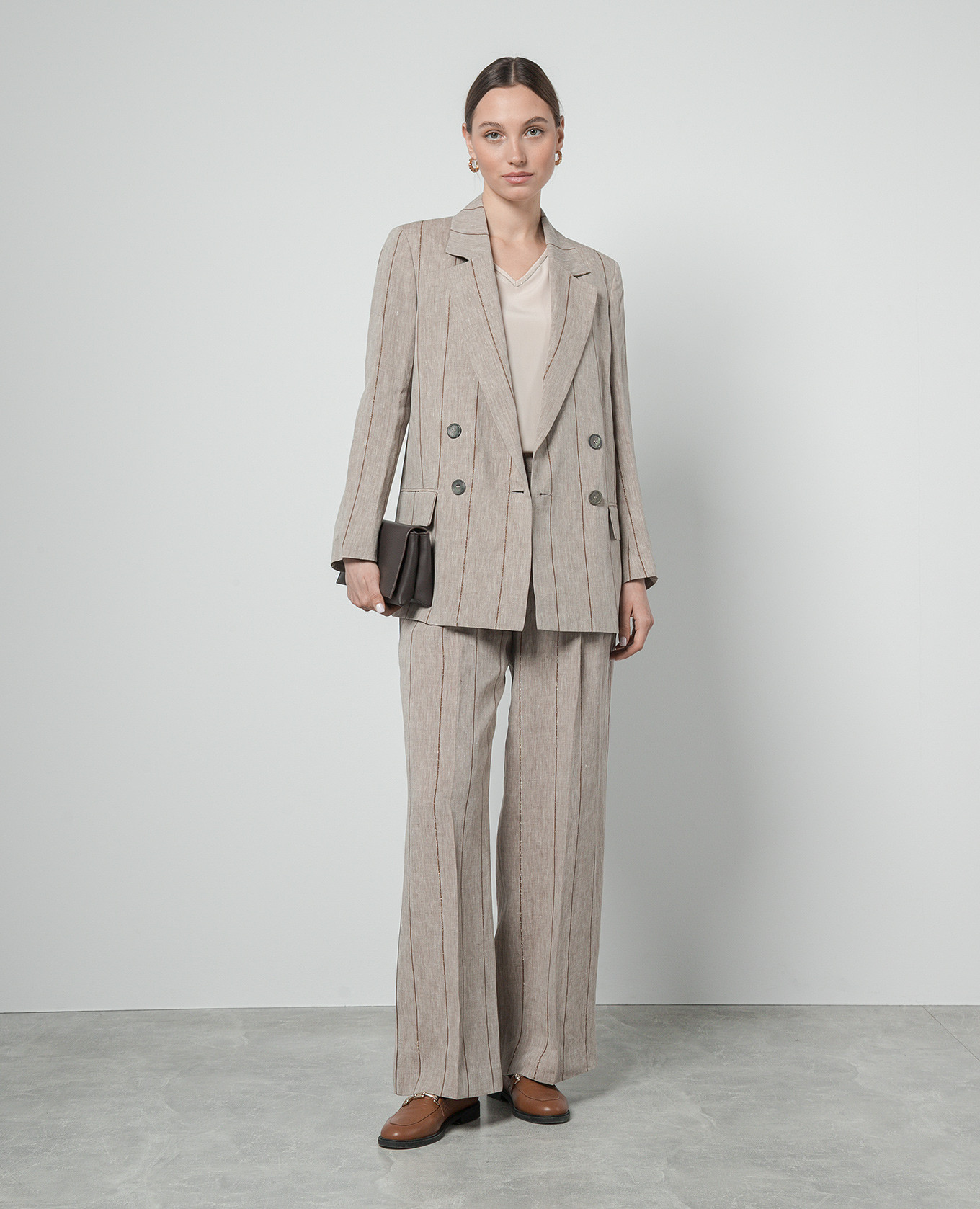 

Brown double-breasted striped linen jacket Peserico