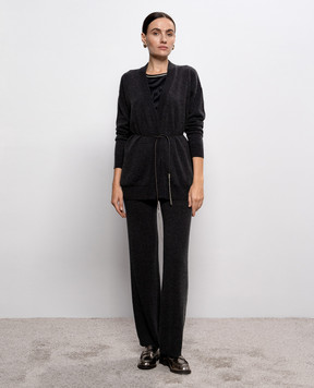Peserico Grey wool, silk and cashmere sweatpants with monil chain S94107F1209283