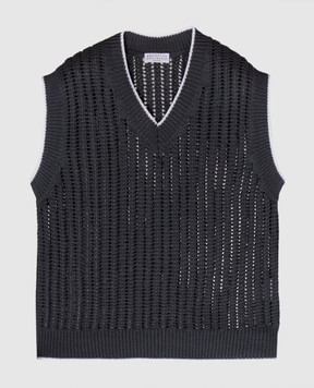 Brunello Cucinelli Gray openwork vest with monil chain MSB582002