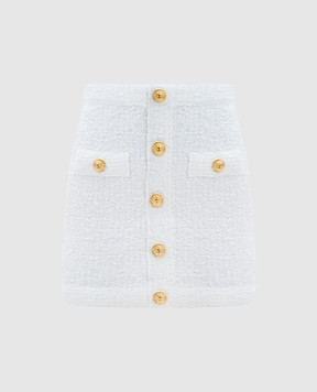 Balmain White tweed mini skirt with branded studs DF1LB292KH10