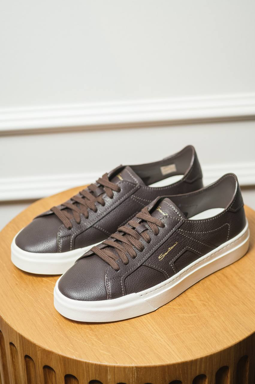 

Brown leather sneakers with logo Santoni