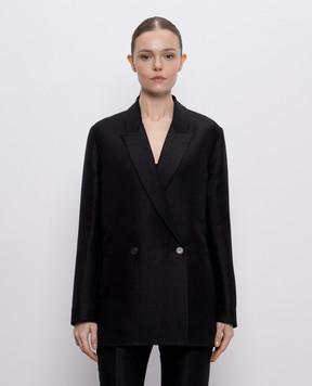 The Row Nat black double-breasted jacket with linen 8739W3789