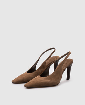 Brunello Cucinelli Brown suede slingbacks with monil chain MZSFC3058P