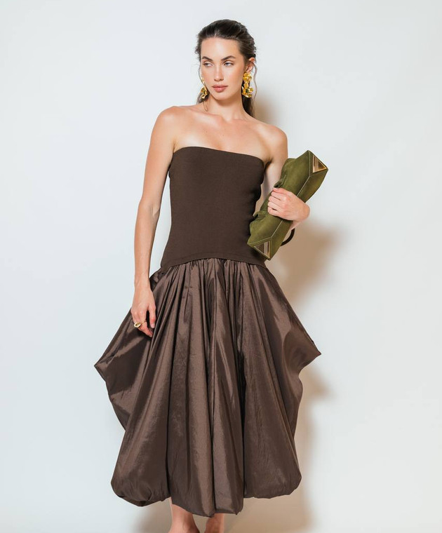 simkhai brown dress Chocolate Plaid Burke Sleeveless Draped Midi Dress main image 1