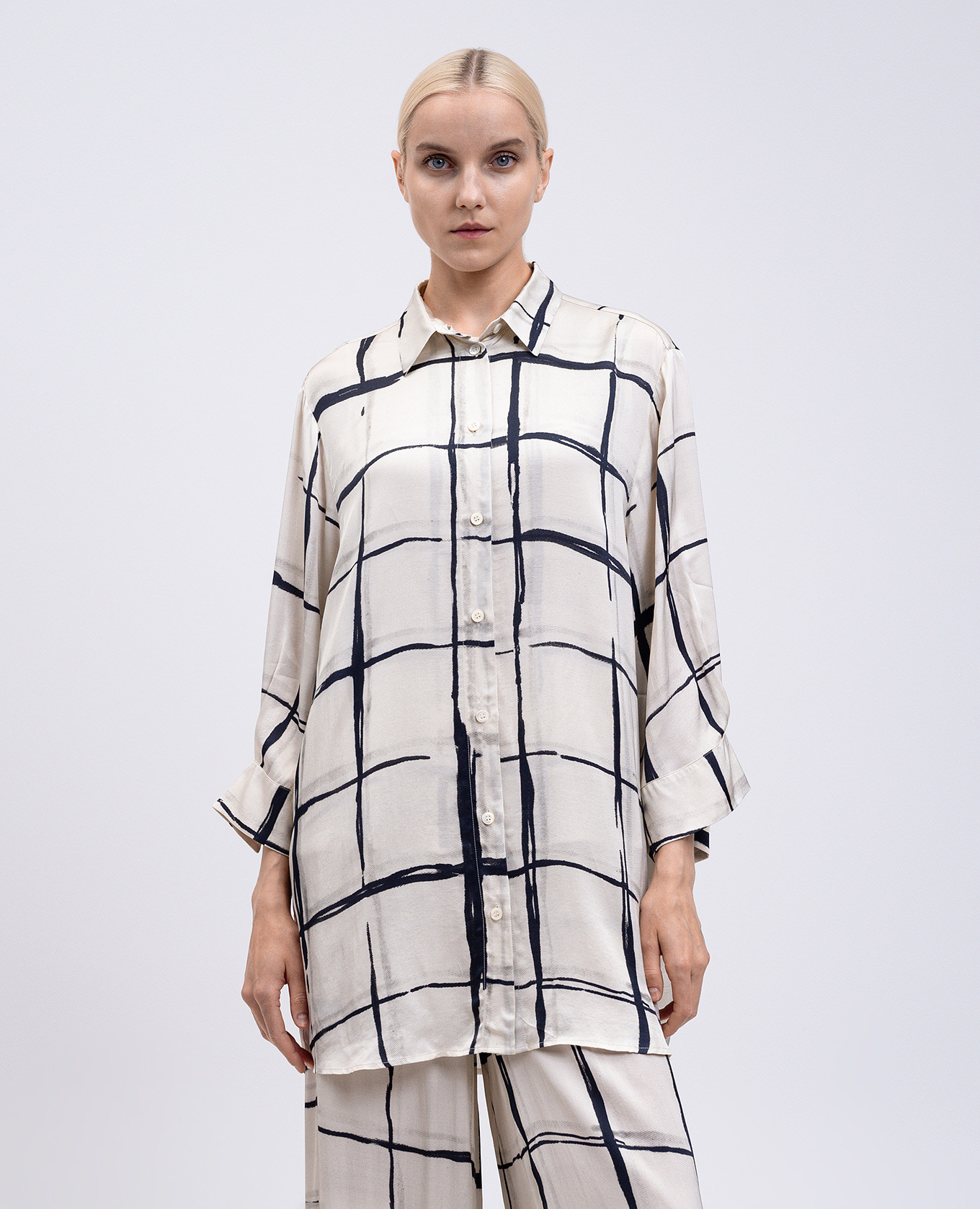 Beige long checked blouse Peserico 3