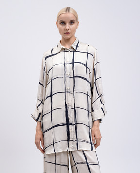 Peserico Beige long checked blouse A0630301449