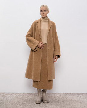 BOBOUTIC Brown double-breasted coat with camel wool and silk 4968