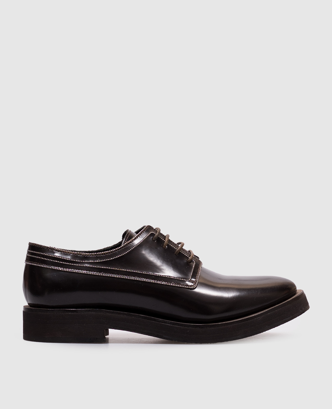 Brown leather glossy derby with monil chain Brunello Cucinelli