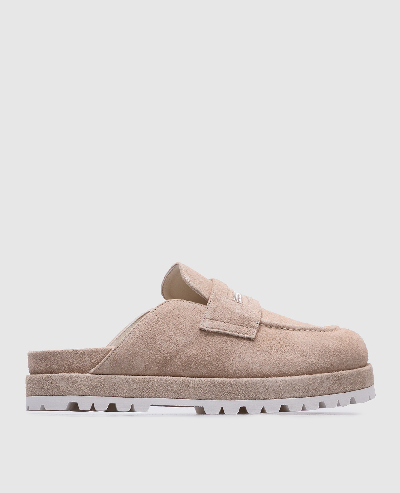 Beige suede mules with monil chain Peserico