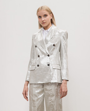 Brunello Cucinelli Silver double-breasted jacket with linen ML1552137