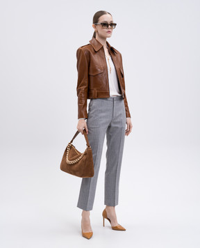 Twinset Grey wool trousers with logo pattern 252TP2634
