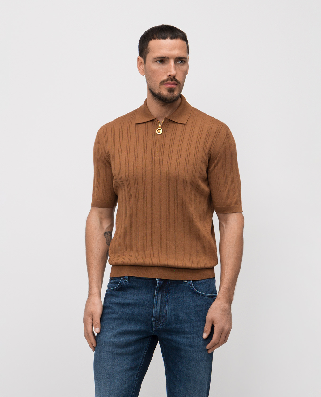 

Brown polo with vicuña wool Stefano Ricci
