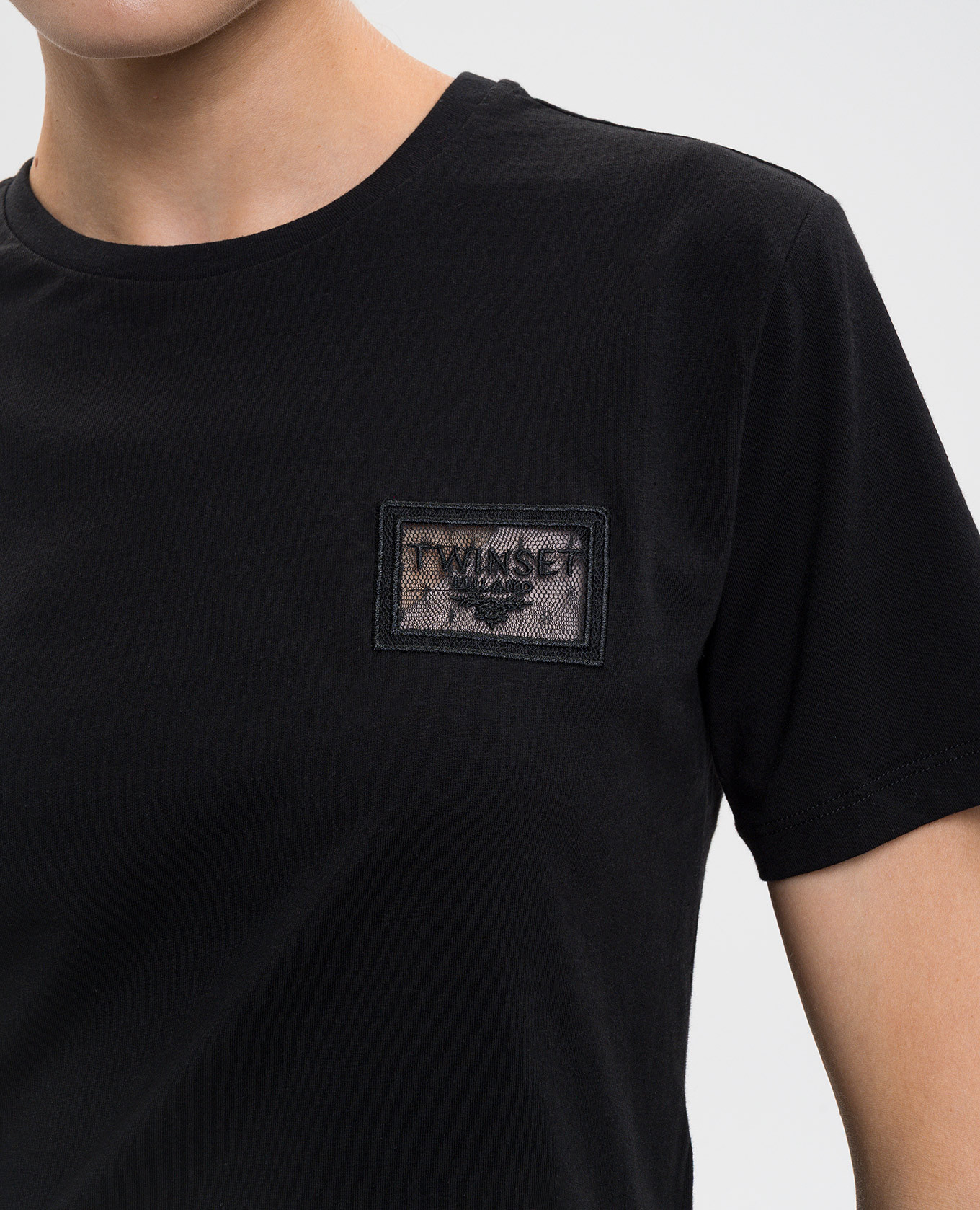 Black T-shirt with embroidered logo Twinset 4