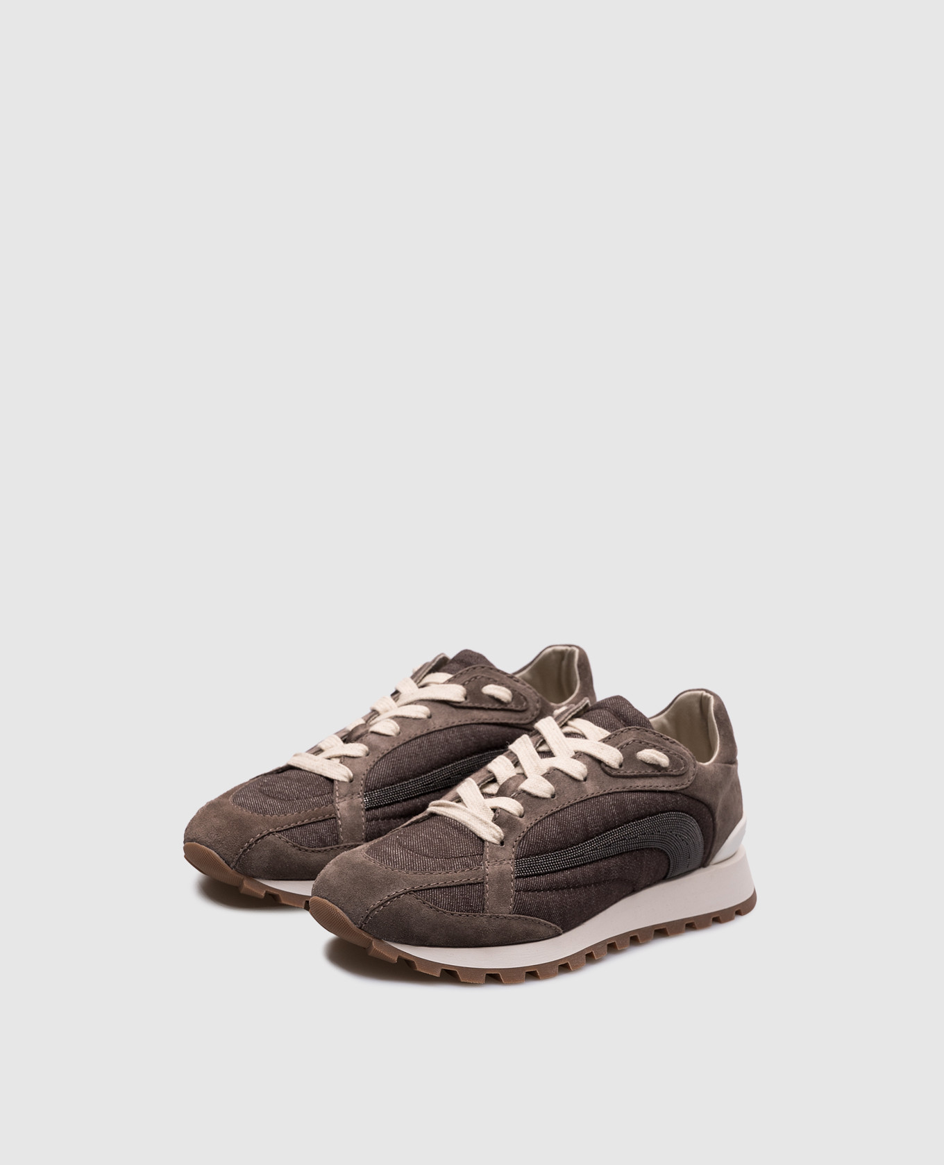 

Brown suede sneakers with monil chain Brunello Cucinelli