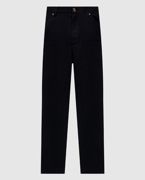 Versace Black wool trousers with leather logo patch 10188851A08771