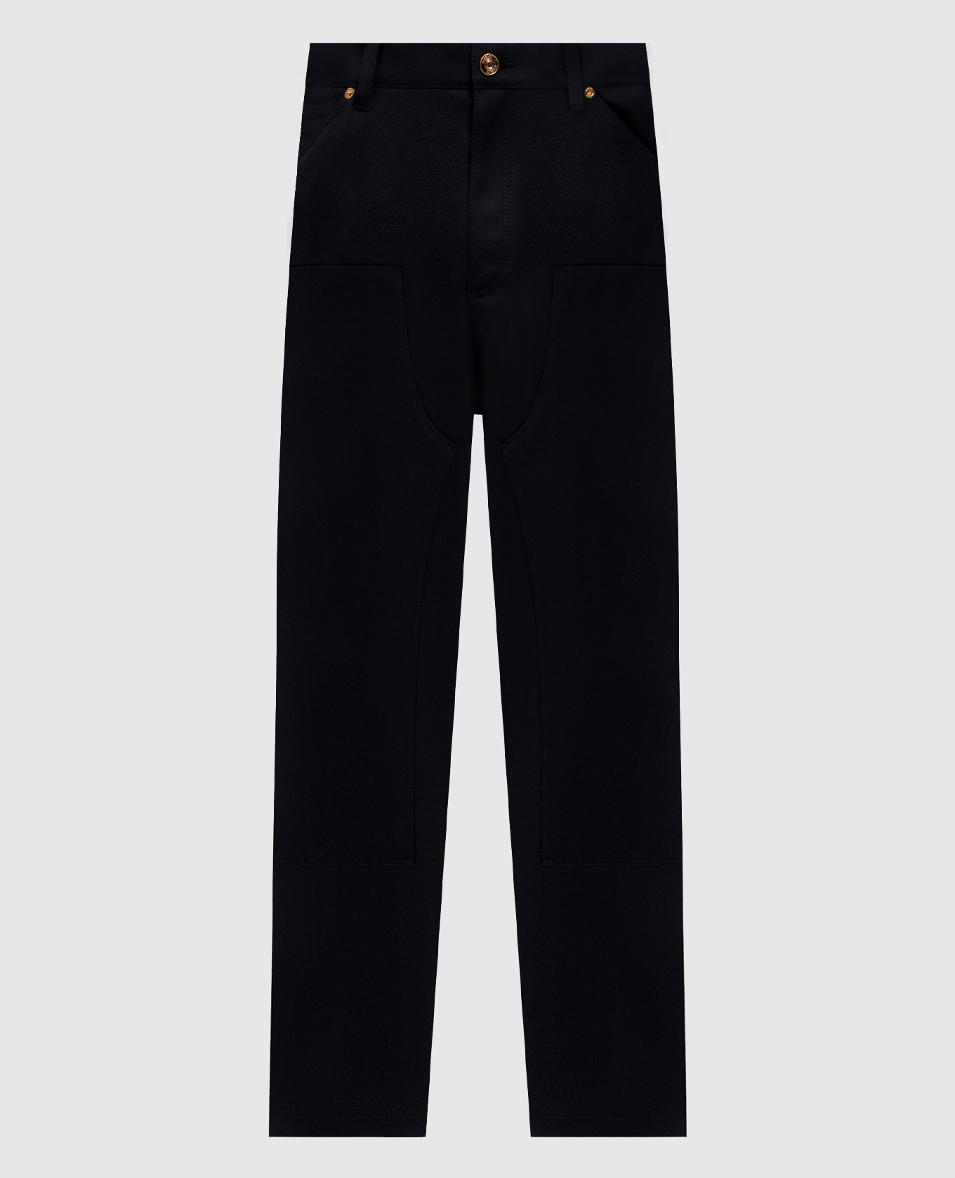 Black wool trousers with leather logo patch Versace