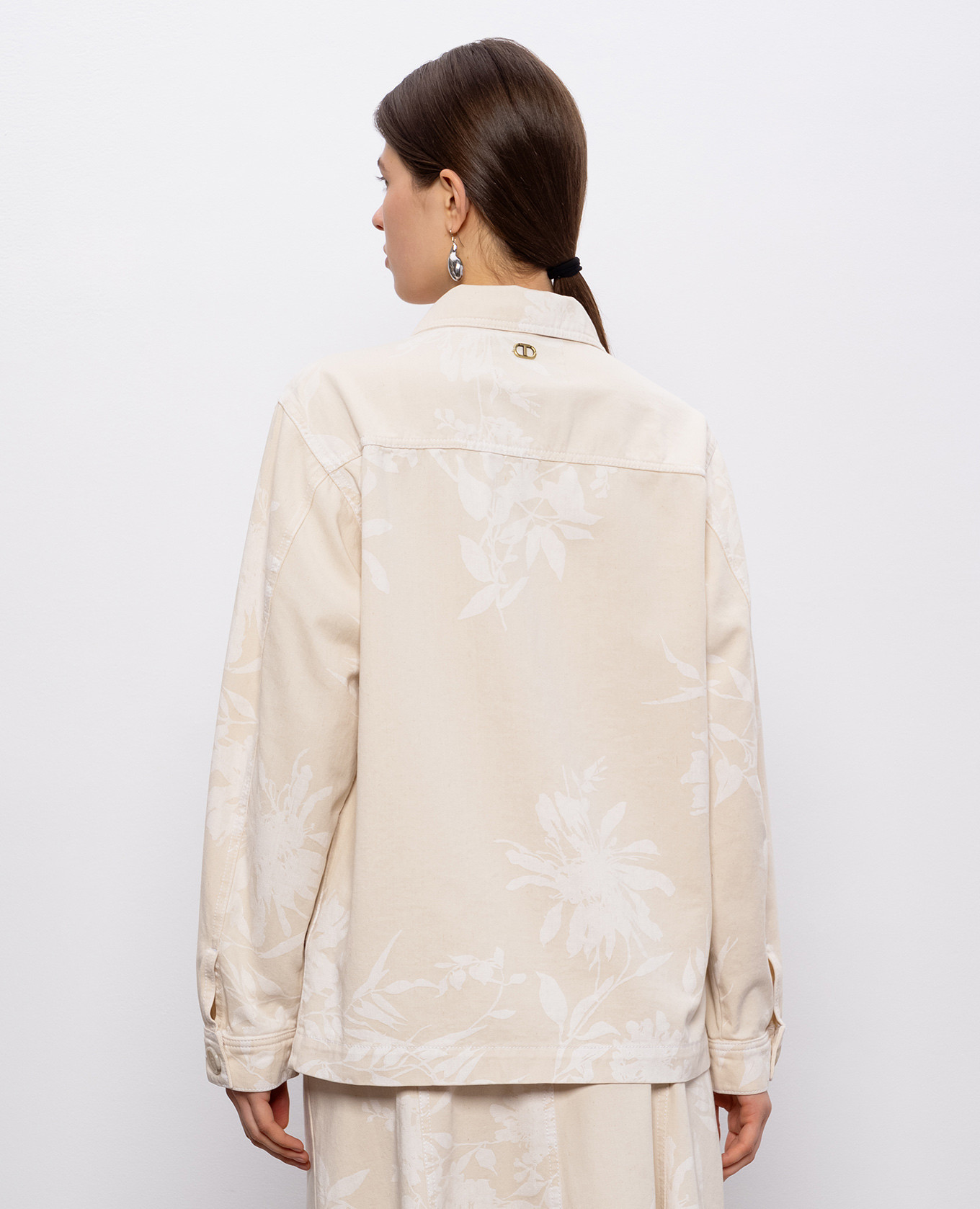 Beige denim jacket with floral print Twinset 4