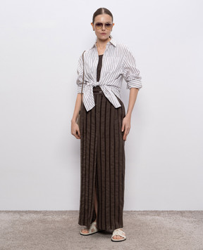 Brunello Cucinelli Brown striped maxi skirt MH911G3786