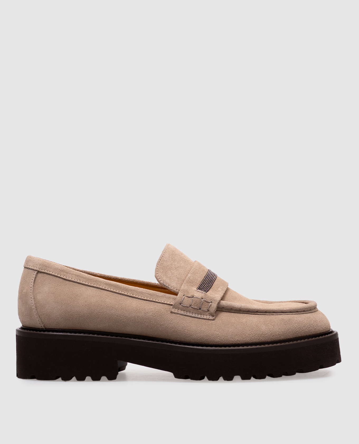 Beige suede loafers with monil chain Doucal's