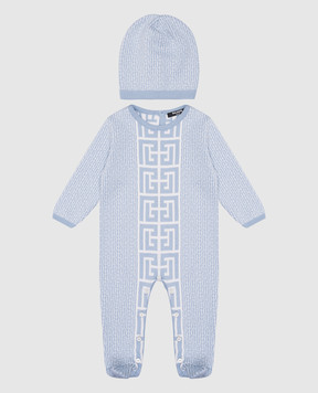 Balmain Children's blue set of overalls and a hat with cashmere BVB58AZ231219