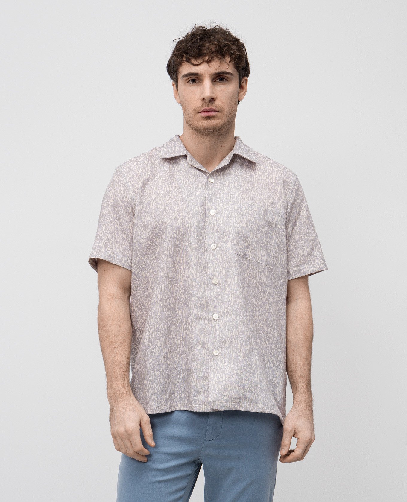 

Blue floral print linen shirt Canali, Light blue