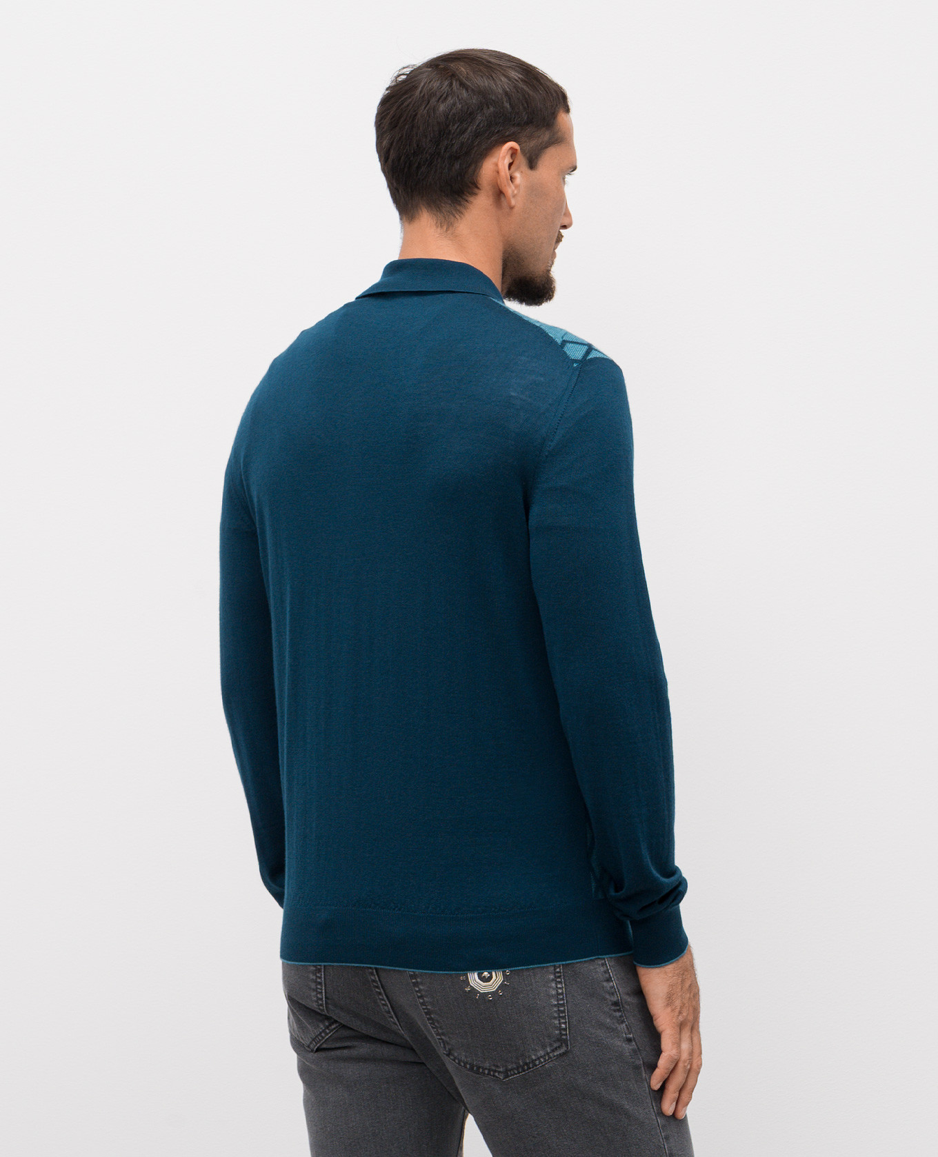 Blue wool, cashmere and silk polo shirt with geometric pattern Stefano Ricci 4