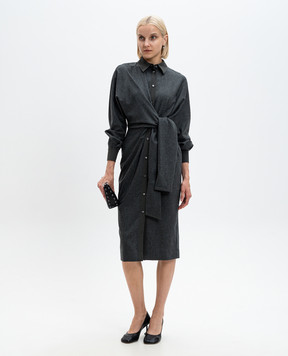 Agnona Gray wool and cashmere shirt dress with metallic logo TR0804YUW035