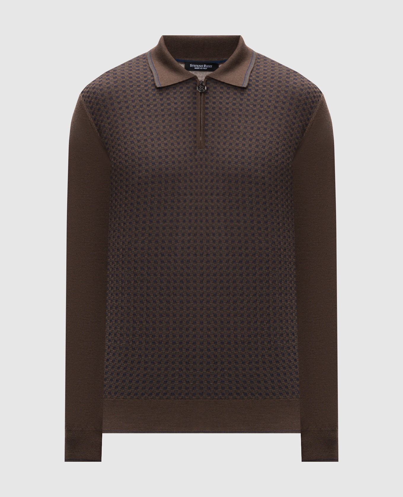 

Brown cashmere and silk polo with metallic monogram logo Stefano Ricci