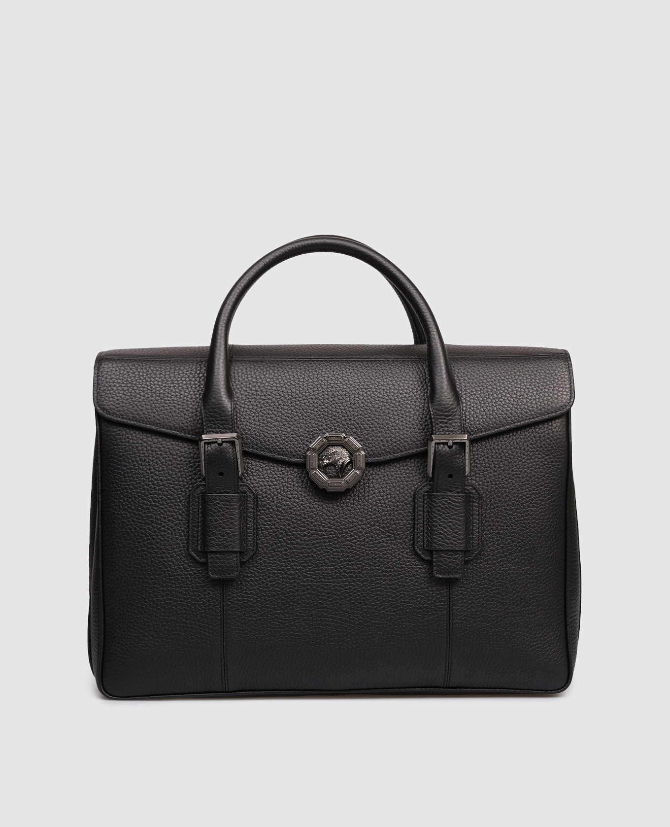 Black leather briefcase with emblem Stefano Ricci
