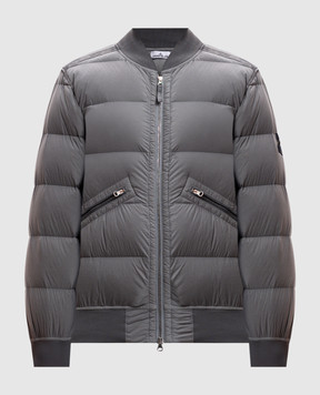 Stone Island Gray down bomber jacket with removable logo patch 811540228