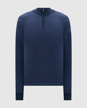 Cashmere&Whiskey Blue melange jumper made of merino wool 77397