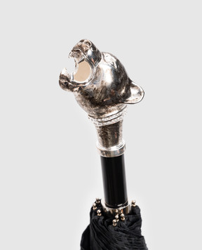 Pasotti Black folding umbrella Panther with Swarovski crystals OMITUO64SRASO62771