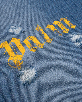Palm Angels Kids' blue jeans with holes and logo PBYB007F25DEN00112+