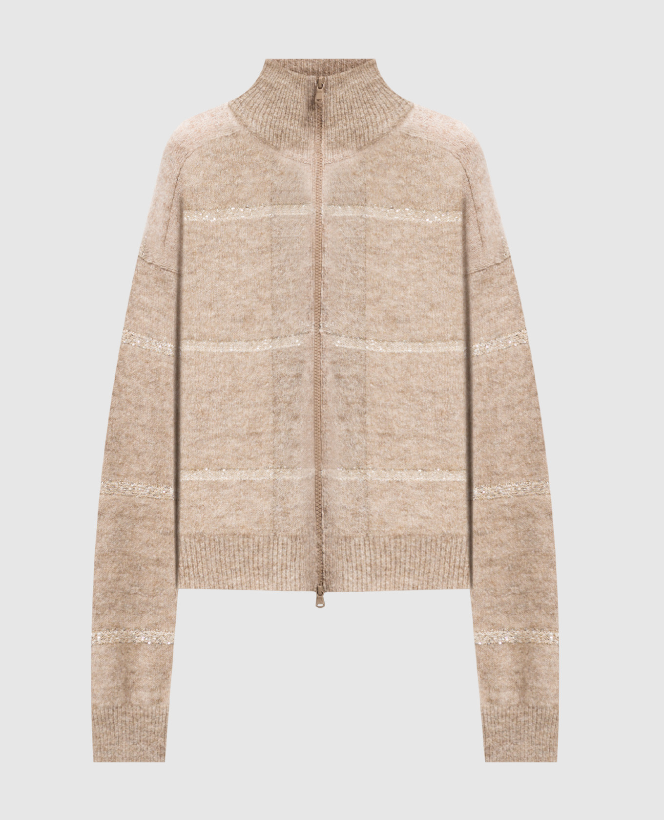 Beige alpaca wool cardigan with sequins brunello cucinelli
