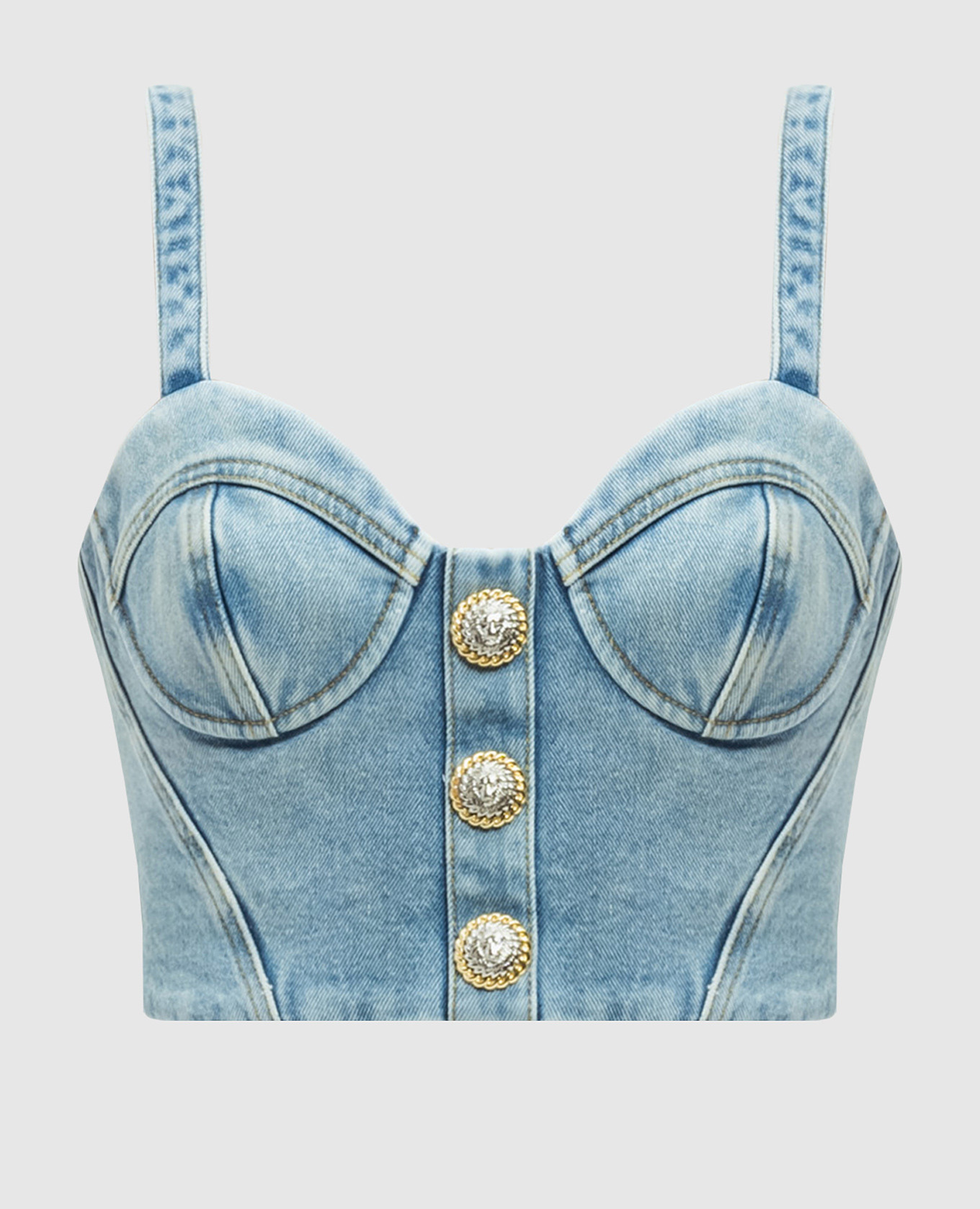 

Blue denim bustier top Balmain, Light blue