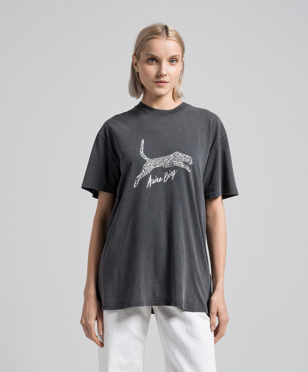 Anine Bing - Walker Gray Leopard Print T-Shirt A082253012A - shop
