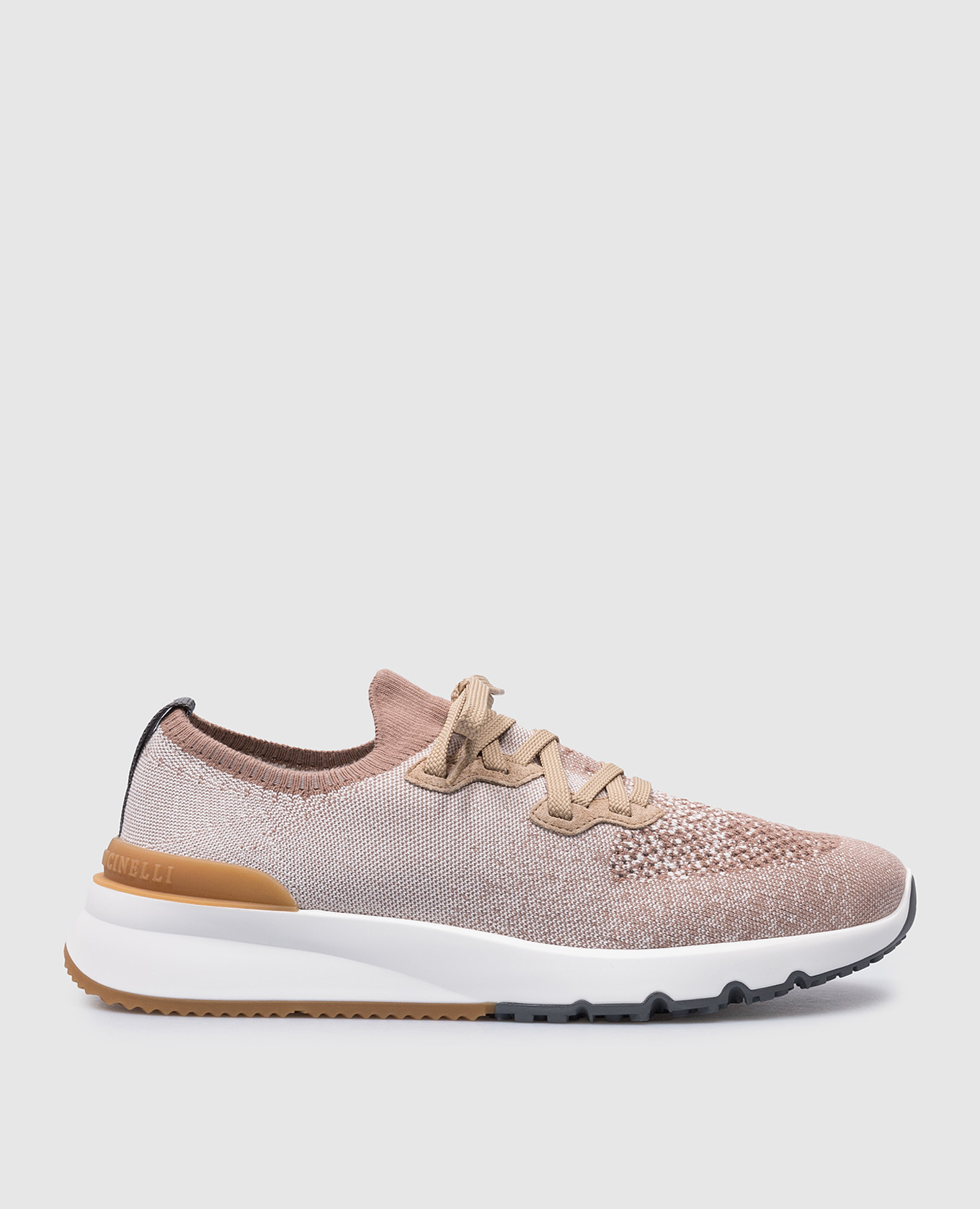 Brown sneakers with leather inserts with a textured logo brunello cucinelli