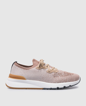 Brunello Cucinelli Brown sneakers with leather inserts with a textured logo MZUKISO250