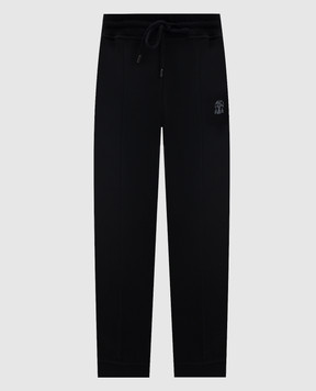 Brunello Cucinelli Black cashmere joggers with logo patch MM8313271G