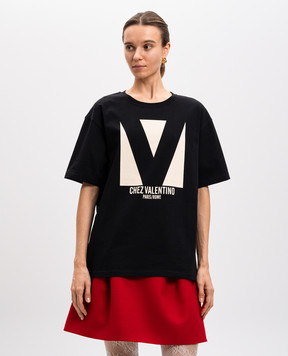 Valentino Black t-shirt with CHEZ VALENTINO print 6B3MG24H95W
