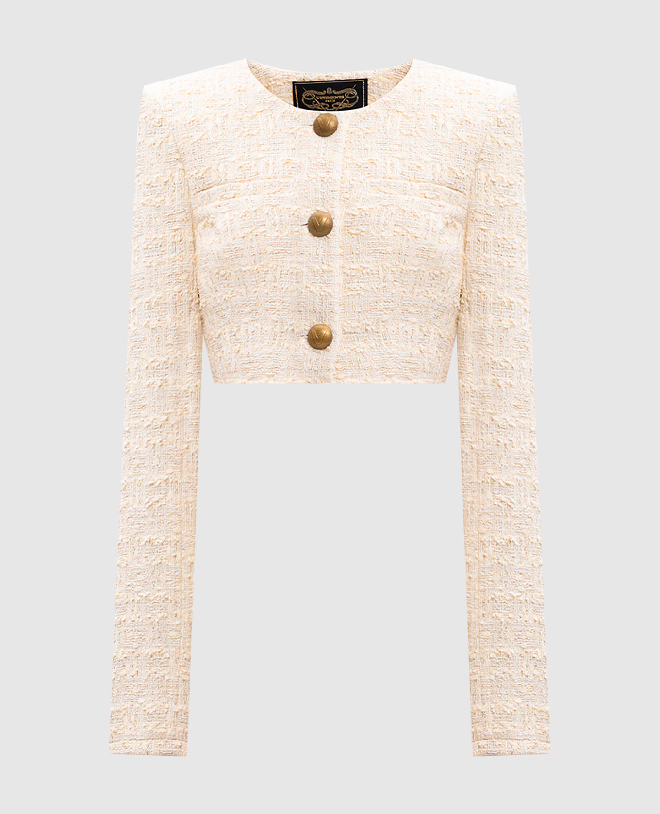 Vetements Beige tweed cropped jacket with lurex