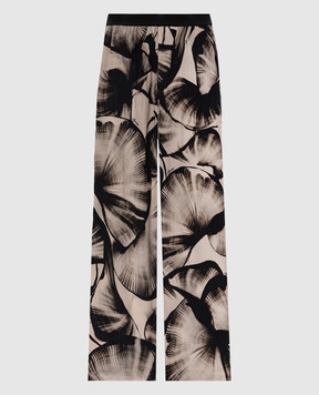 Agnona Beige silk pants with contrasting print T70715YS5033