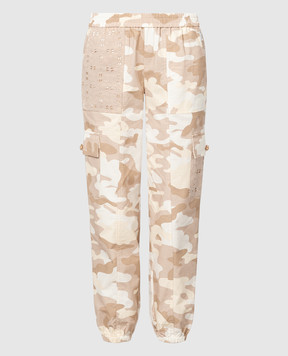 Twinset Beige camouflage print joggers with embroidery 241LL2NBB