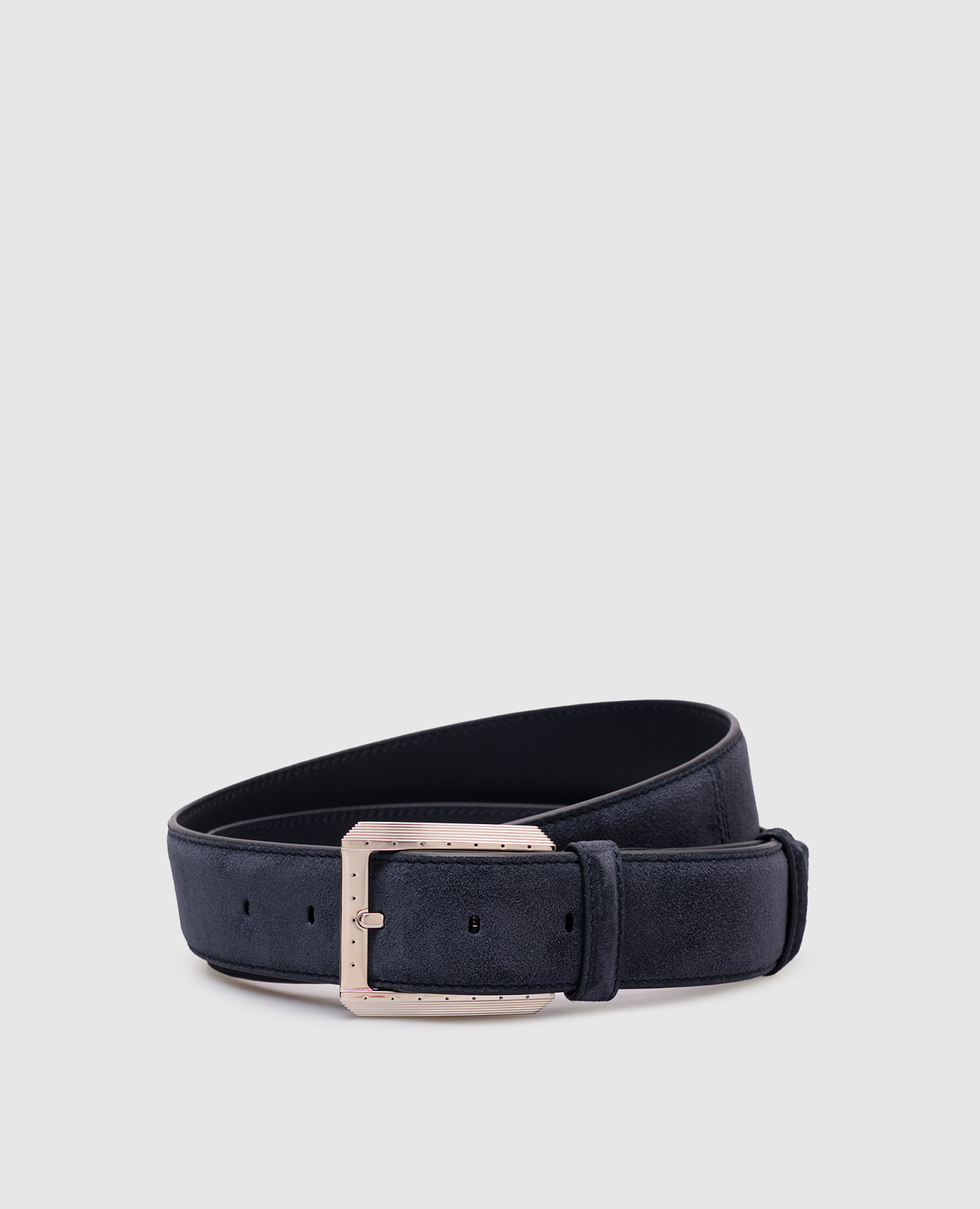 Blue suede belt with logo engraving